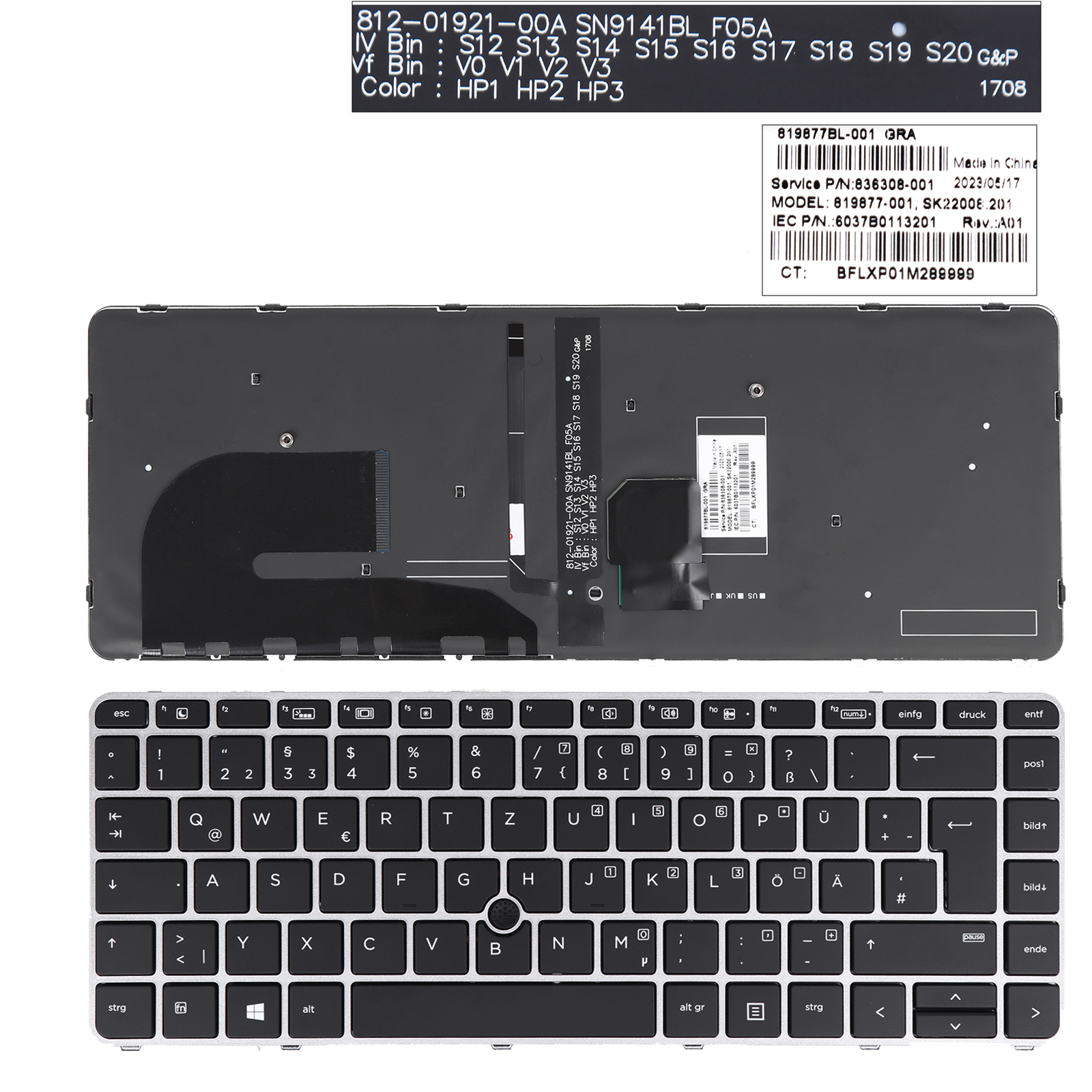 Picture of New Replacement Laptop Keyboard For HP EliteBook 745 g3 840 g3 848 g3 SILVER FRAME BLACK(Backlit,With Point,Win8) GR Layout